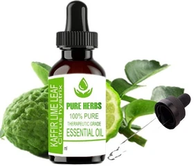 Pure Herbs Kaffir Lime Leaf 100% Pure Citrus Hystrix Essential Oil Glass Ta358