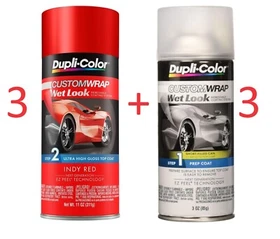 6pk Dupli-Color  Custom Wrap Wet Look - Step 1 Prep / Step 2 Indy Red New Sealed
