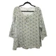 Cotton Express Womens Floral 3X Blouse 100% Cotton Long Sleeve Blue & Green 4196
