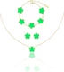 Gold Plated Five Leaf Clover Dot Necklace Bracelet and Stud Earrings Set for Wom