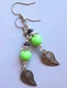 LIME GREEN GLASS & LEAF DANGLE Rainbow Hematite earring SP Fish hook WPGL17